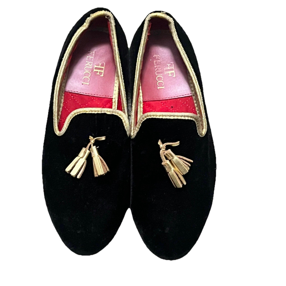 Men’s Black Velvet Tassel Loafers – Ferucci – Size 9 – Prom Wedding Formal